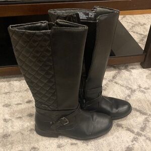 Black Quilted Knee-High Boots